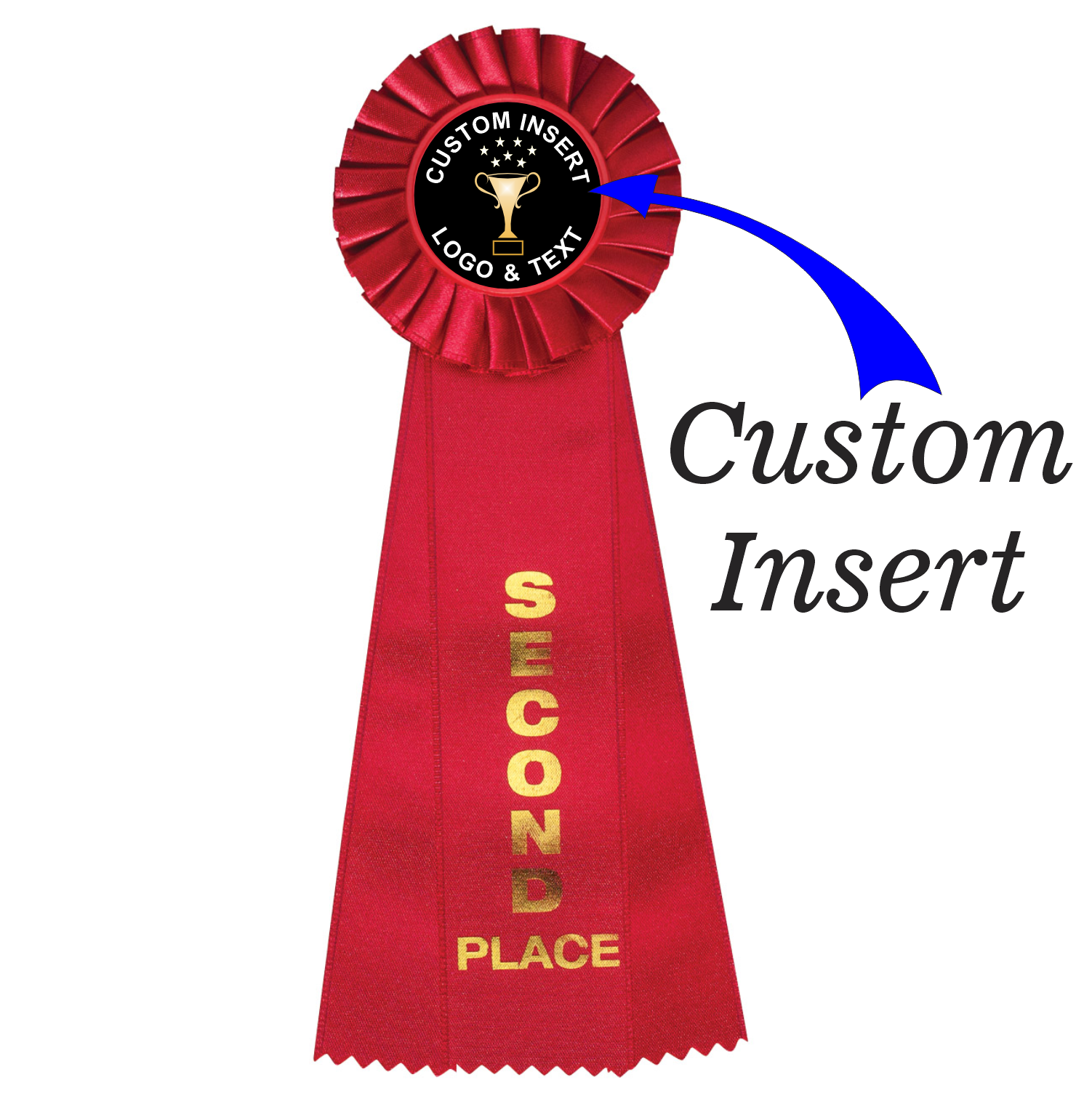Custom Insert Large Rosette Ribbon 2nd Place 11" / Red