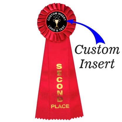 Custom Insert Large Rosette Ribbon 2nd Place 11" / Red