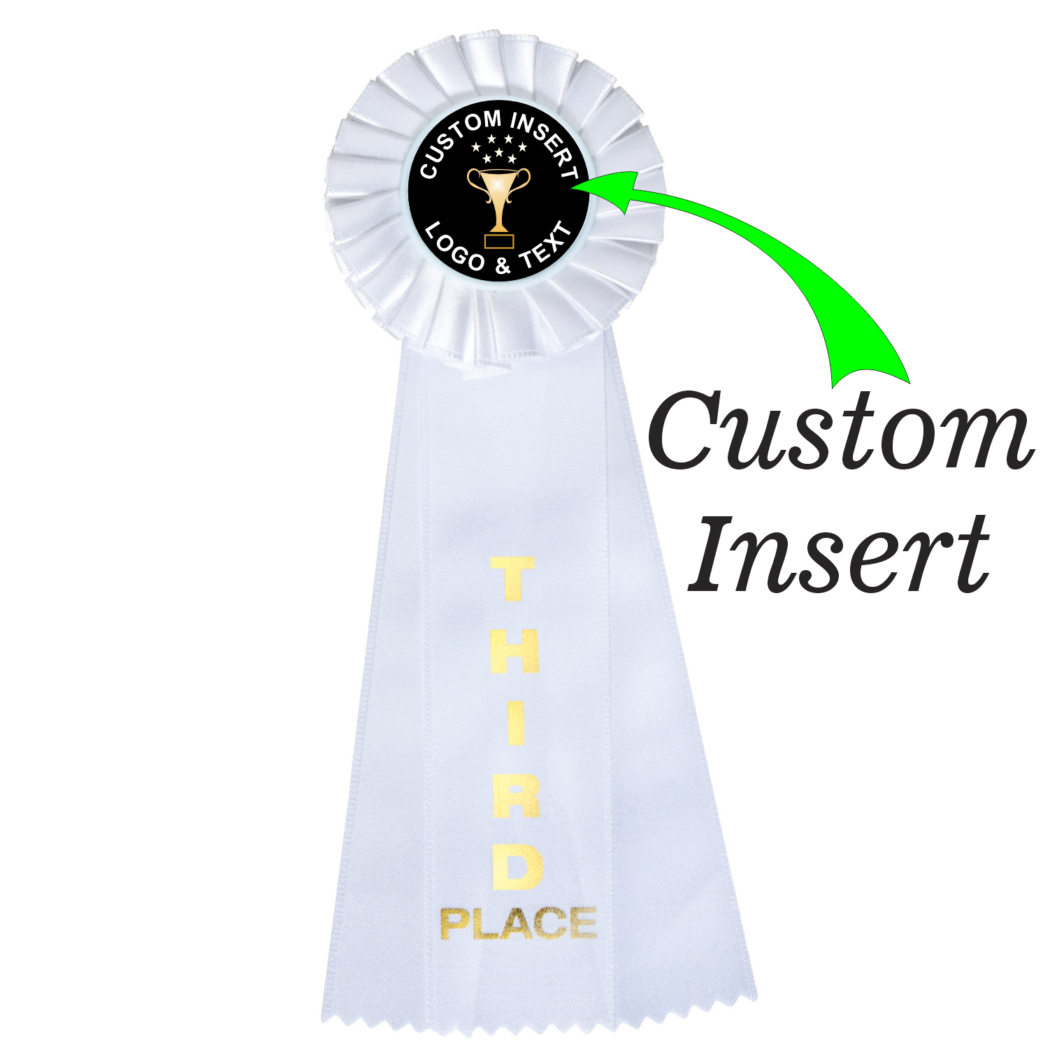 Custom Insert Large Rosette Ribbon 3rd Place 11" / White