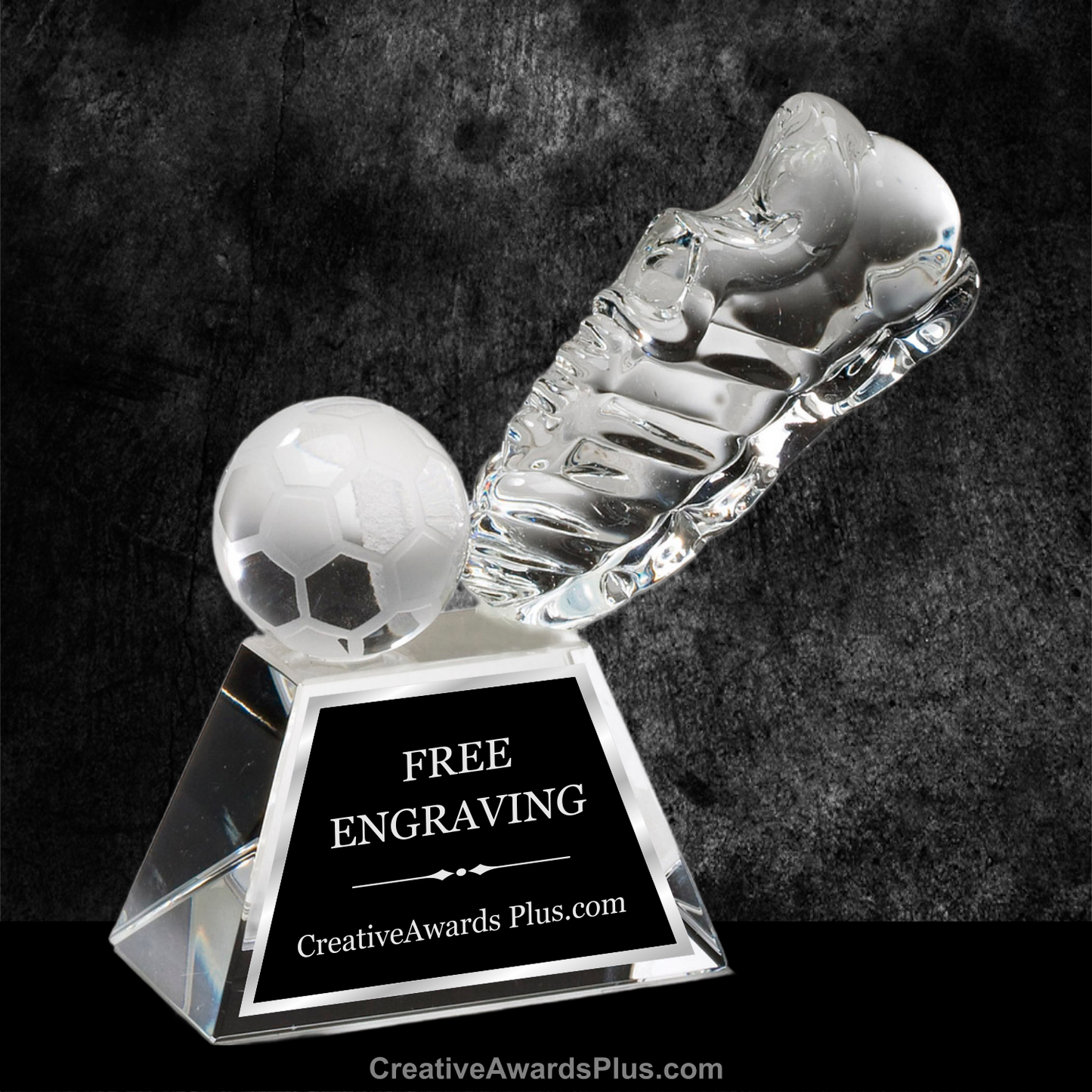 Kicking Soccer Ball Crystal Award 5" / Clear