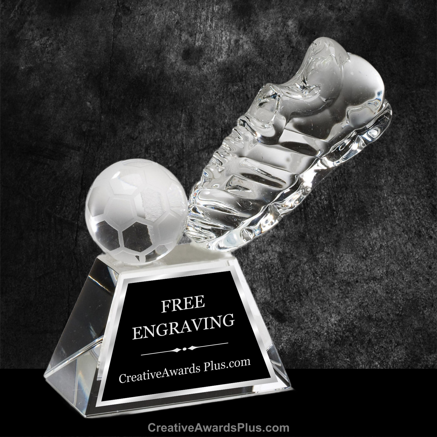 Kicking Soccer Ball Crystal Award 5" / Clear