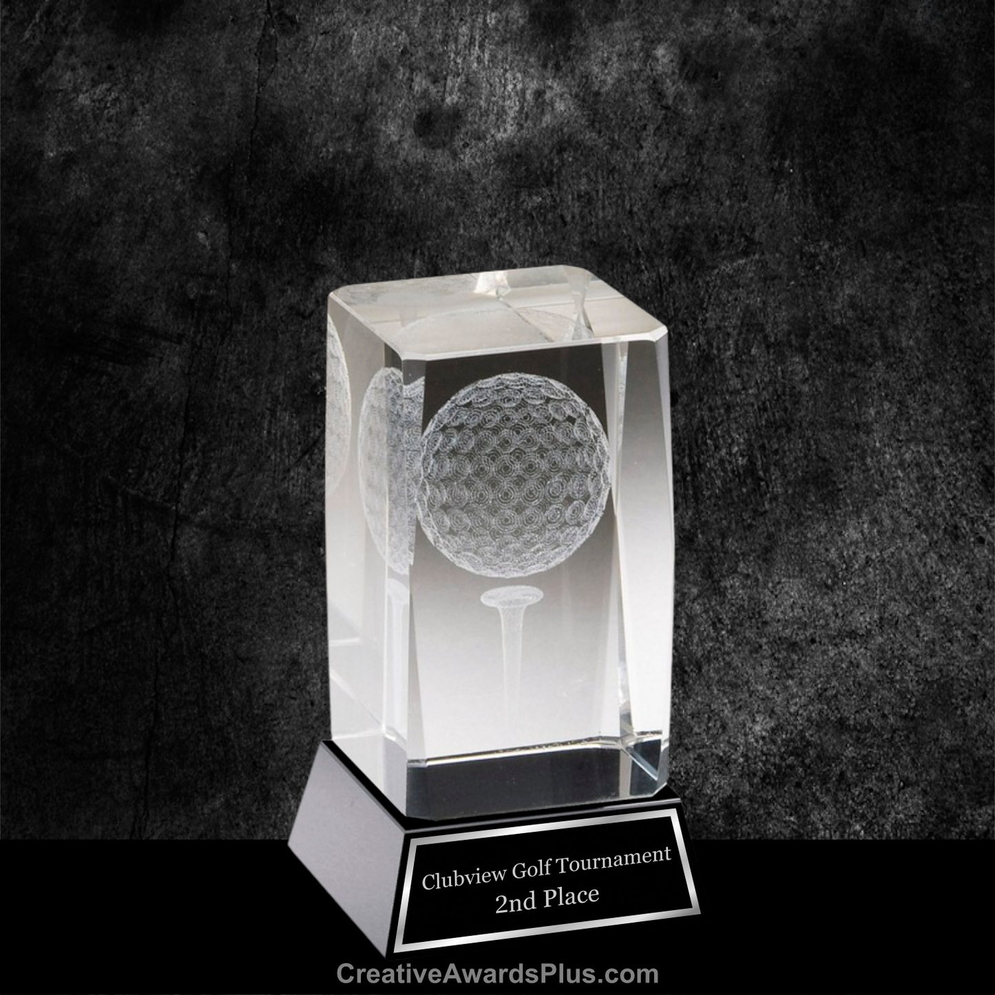 3D Golf Ball In Crystal Award 4" / Black