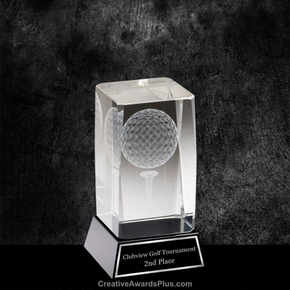 3D Golf Ball In Crystal Award 4" / Black