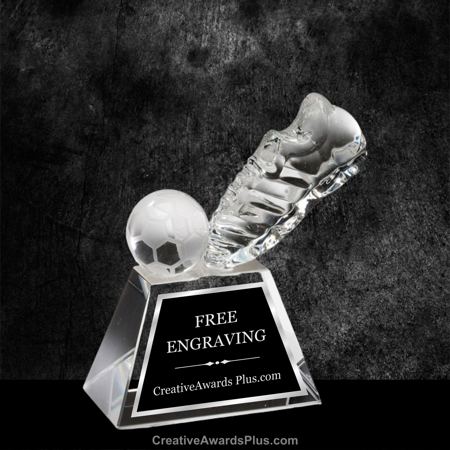 Kicking Soccer Ball Crystal Award 4" / Clear