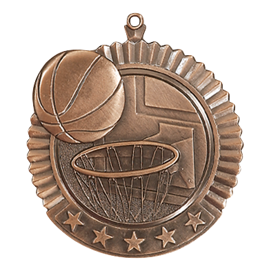 5 Star Basketball Medal 2.75" / Bronze (Copper Tone)