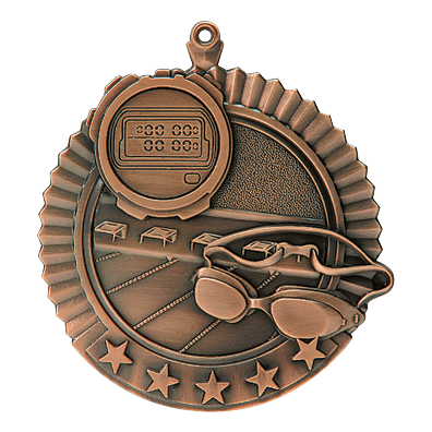 5 Star Swimming Medal 2.75" / Bronze (Copper Tone)