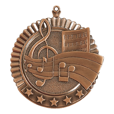 5 Star Music Medal 2.75" / Bronze (Copper Tone)