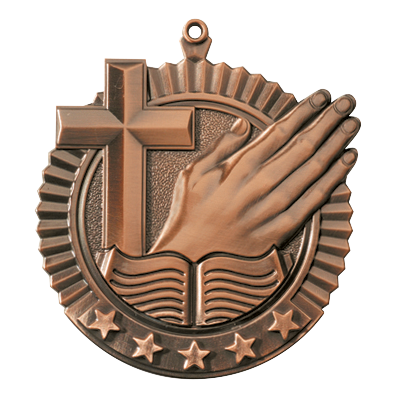 5 Star Christian Medal 2.75" / Bronze (Copper Tone)