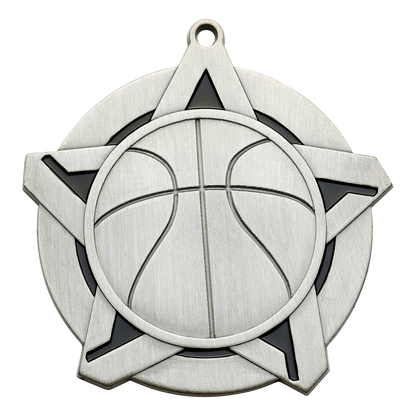 Super Star Basketball Medal 2.25" / Silver