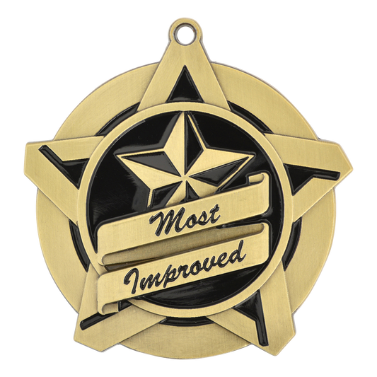 Super Star Most Improved Medal 2.25" / Gold