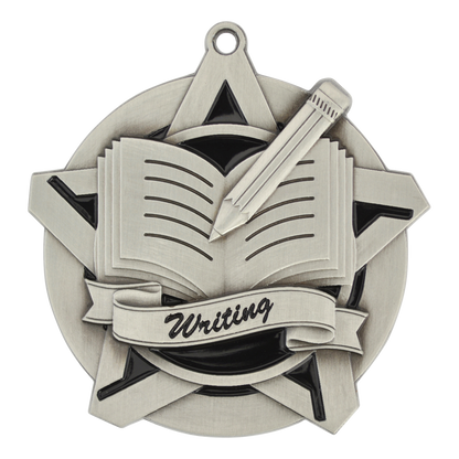 Super Star Writing Medal 2.25" / Silver