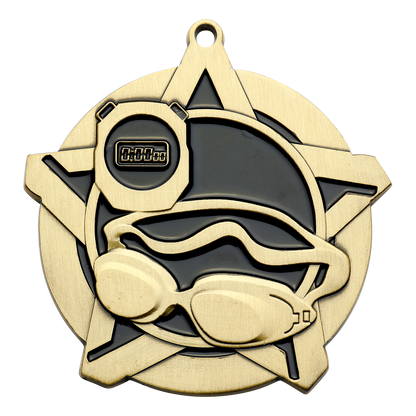 Super Star Swimming Medal 2.25" / Gold