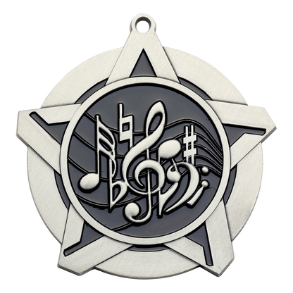 Super Star Music Medal 2.25" / Silver