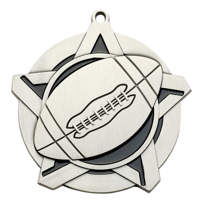 Super Star Football Medal 2.25" / Silver