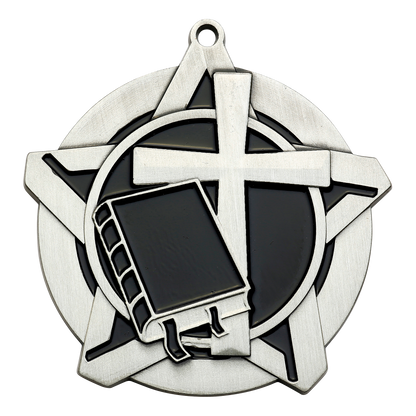 Super Star Christian Medal 2.25" / Silver