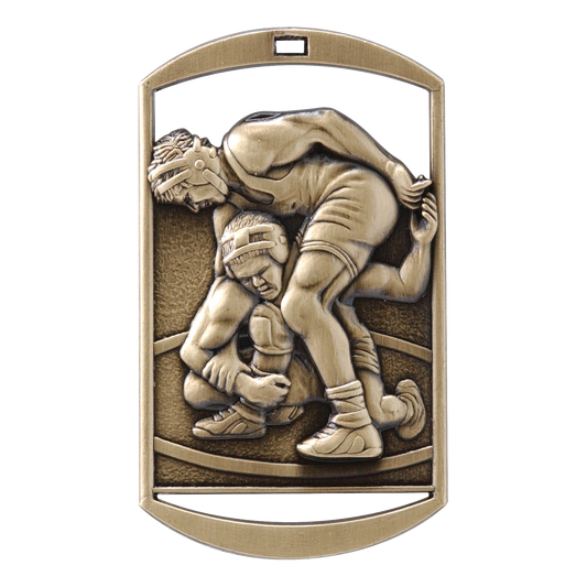 Rectangular Wrestling Medal 2.75" / Gold