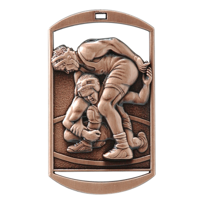 Rectangular Wrestling Medal 2.75" / Bronze (Copper Tone)