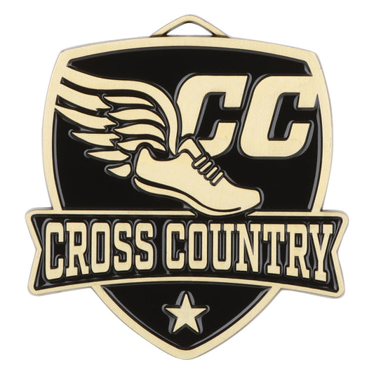 Shield Cross Country Medal 2.5" / Gold