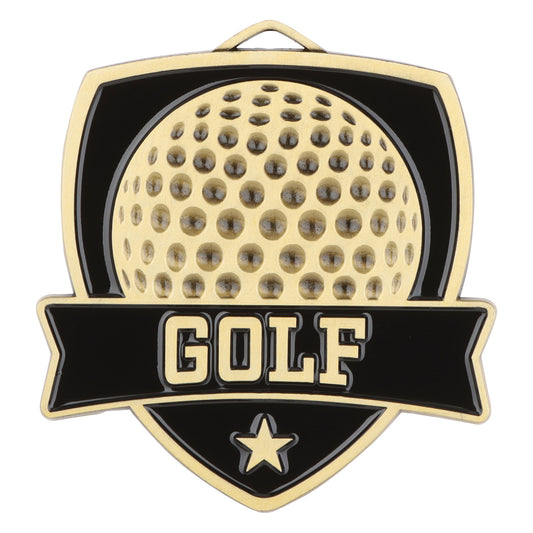 Shield Golf Medal 2.5" / Gold