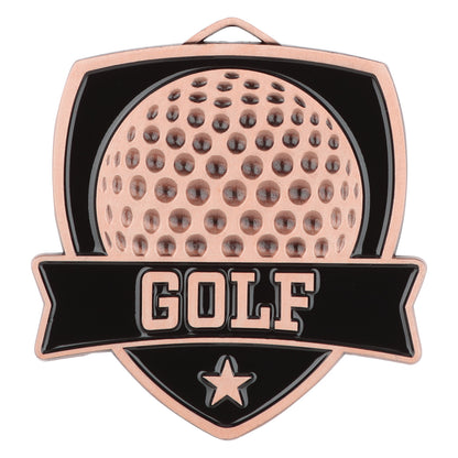 Shield Golf Medal 2.5" / Bronze (Copper Tone)