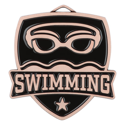 Shield Swimming Medal 2.5" / Bronze (Copper Tone)