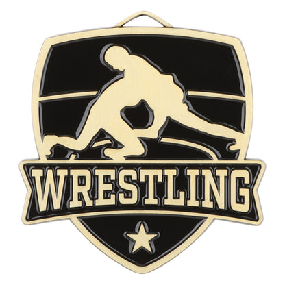 Shield Wrestling Medal 2.5" / Gold