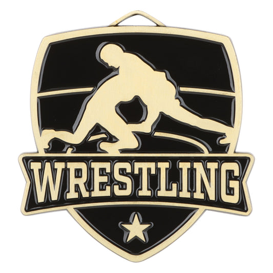 Shield Wrestling Medal 2.5" / Gold