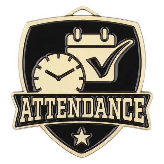 Shield Attendance Medal 2.5" / Gold