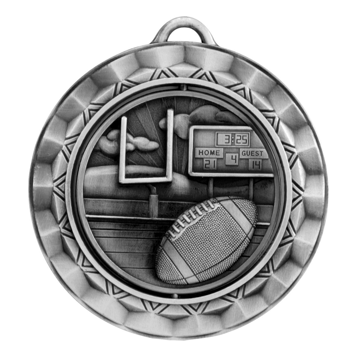 Spinner Football Medal 2.375" / Silver