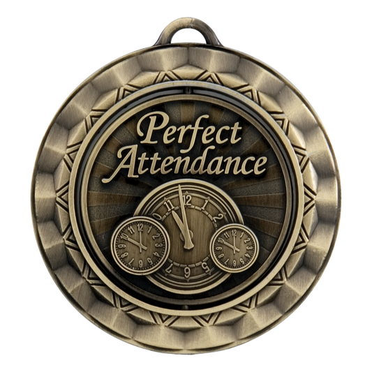 Spinner Perfect Attendance Medal 2.375" / Gold