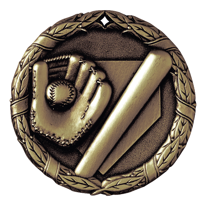 Wreath Baseball Medal 2" / Gold