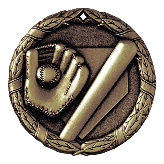 Wreath Baseball Medal 2" / Gold