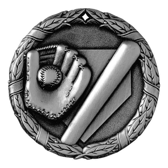 Wreath Baseball Medal 2" / Silver
