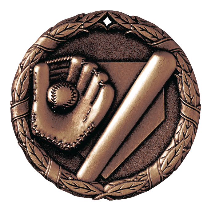 Wreath Baseball Medal 2" / Bronze (Copper Tone)
