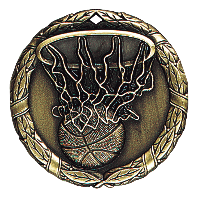 Wreath Basketball Medal 2" / Gold