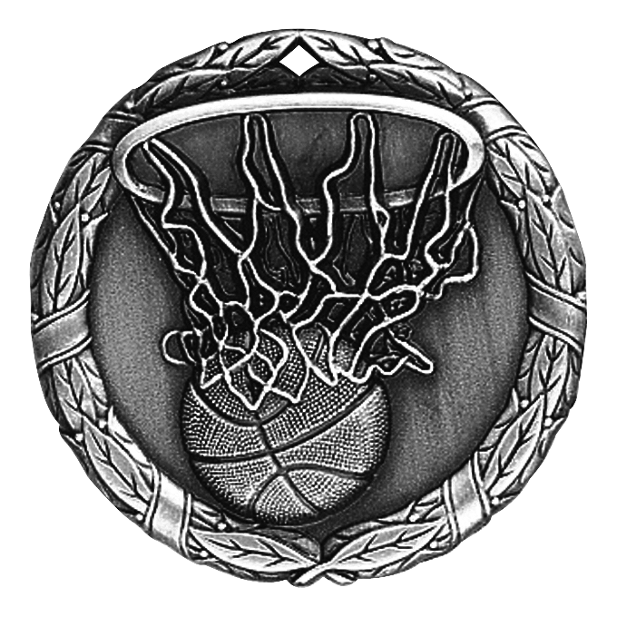 Wreath Basketball Medal 2" / Silver