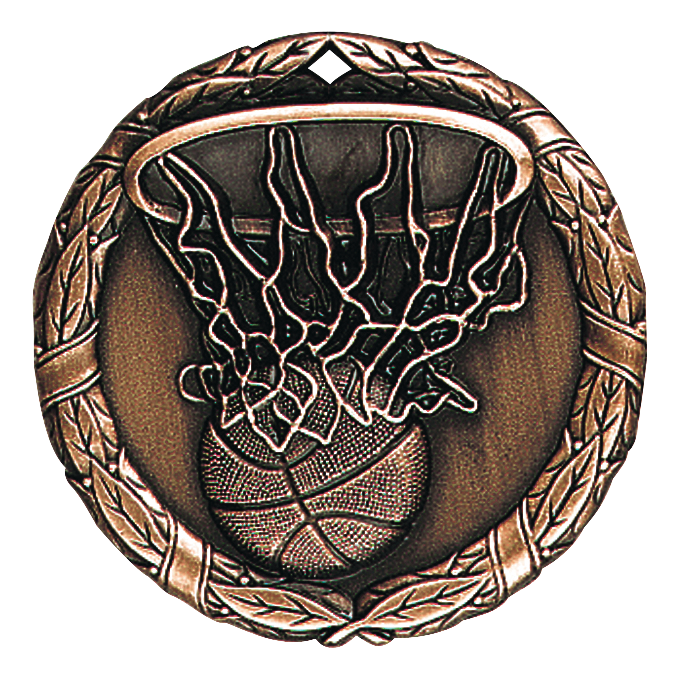 Wreath Basketball Medal 2" / Bronze (Copper Tone)