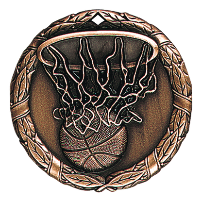 Wreath Basketball Medal 2" / Bronze (Copper Tone)