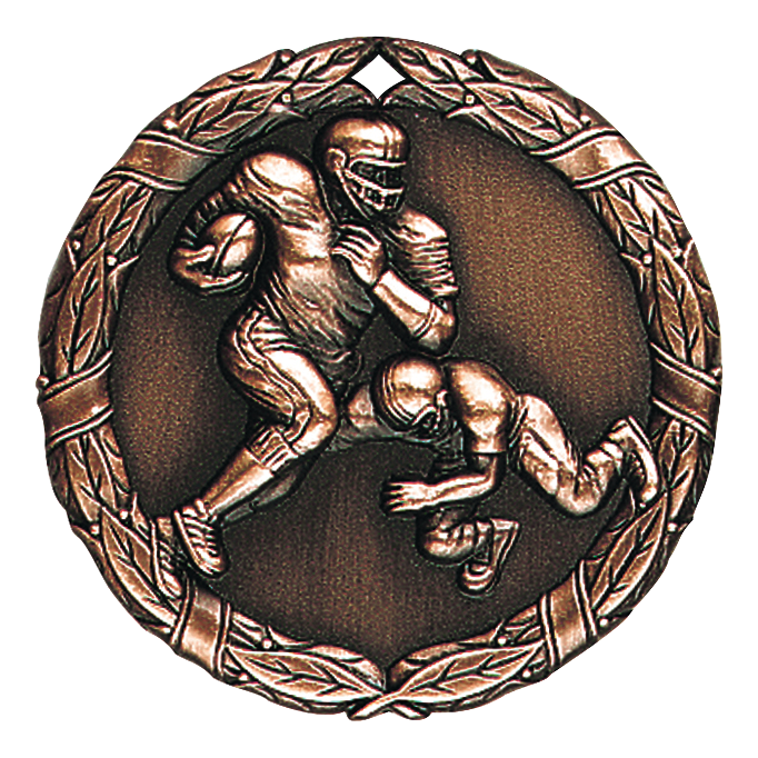 Wreath Football Medal 2" / Bronze (Copper Tone)