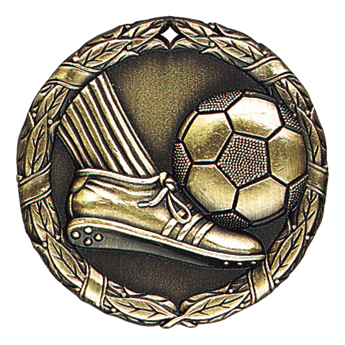 Wreath Soccer Kick Medal 2" / Gold