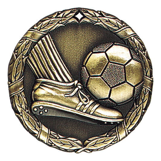 Wreath Soccer Kick Medal 2" / Gold