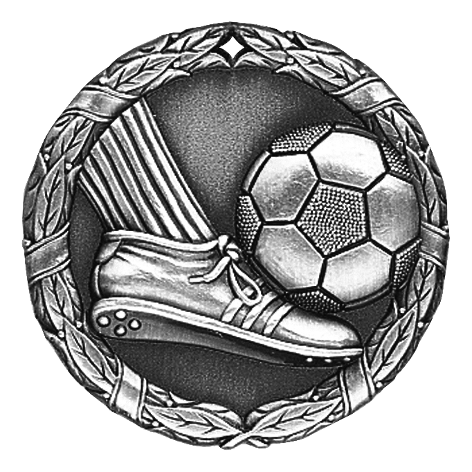 Wreath Soccer Kick Medal 2" / Silver