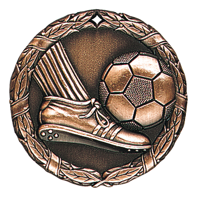 Wreath Soccer Kick Medal 2" / Bronze (Copper Tone)