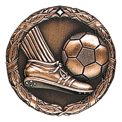Wreath Soccer Kick Medal 2" / Bronze (Copper Tone)