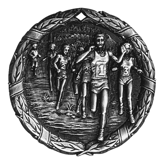 Wreath Cross Country Medal 2" / Silver