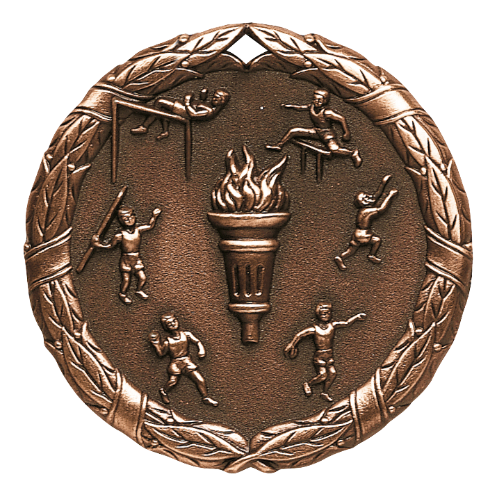 Wreath Track and Field Medal 2" / Bronze (Copper Tone)