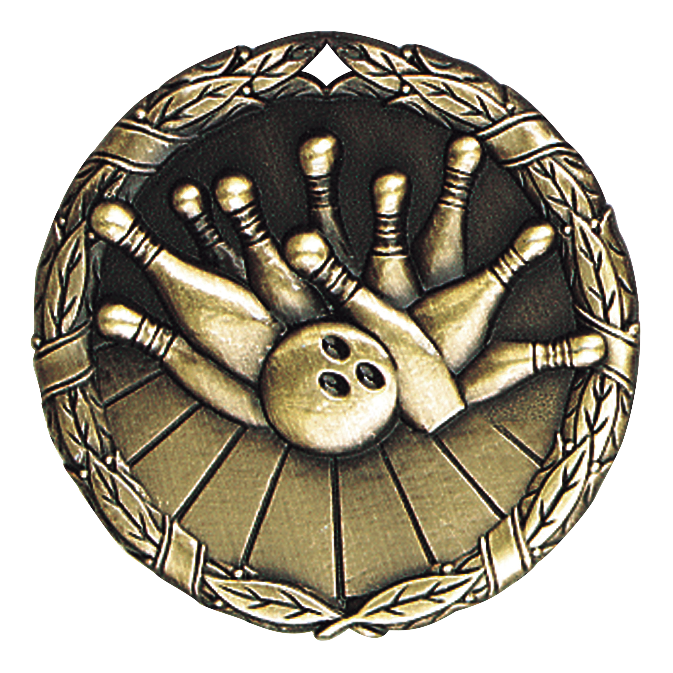 Wreath Bowling Medal 2" / Gold