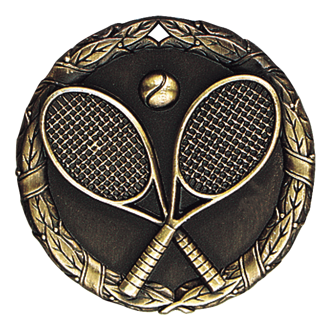 Wreath Tennis Medal 2" / Gold