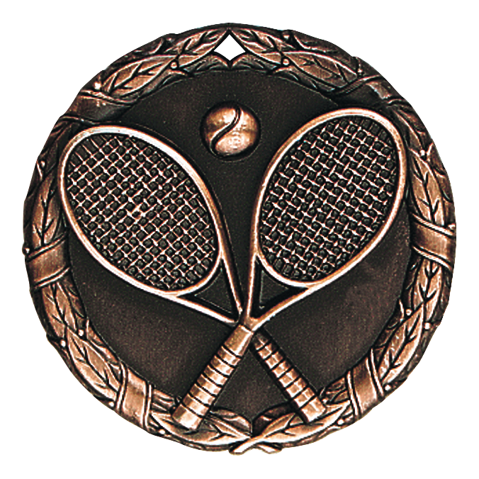 Wreath Tennis Medal 2" / Bronze (Copper Tone)