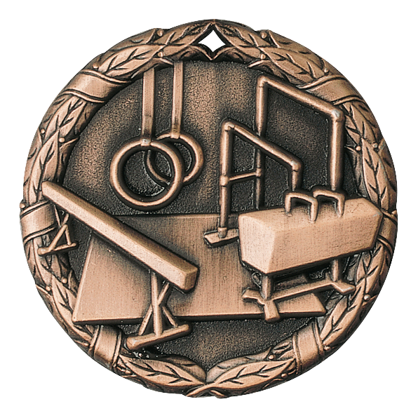 Wreath Gymnastics Medal 2" / Bronze (Copper Tone)